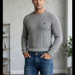 Brooks Brothers Lambwool Gray Cable Knit Crewneck Sweater